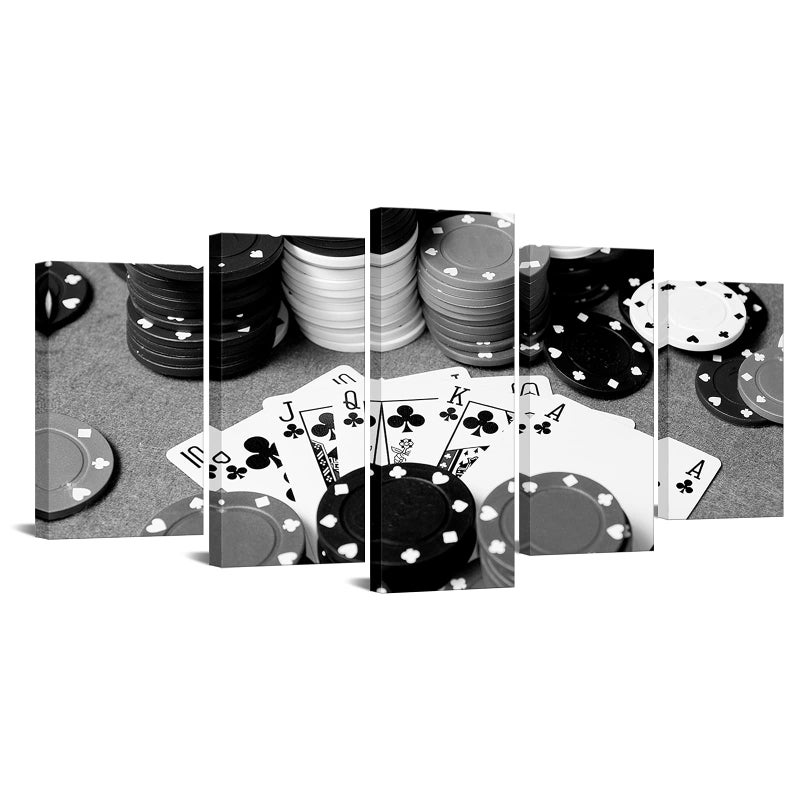 LevvArts - 5 Piece Canvas Prints Black and White Poker Picture Painting Wall Art for Pub Bar Casino Wall Decoration,Stretched and Framed Easy Hanging - Image 1